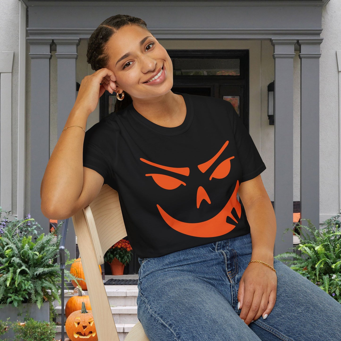 Goofy Grin Jack-O-Lantern Adult Unisex Tshirt