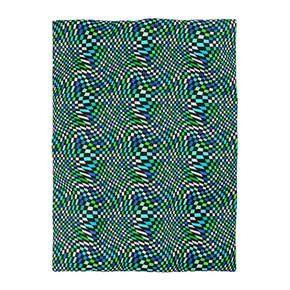 Warped Green Checkered Microfiber Duvet Cover