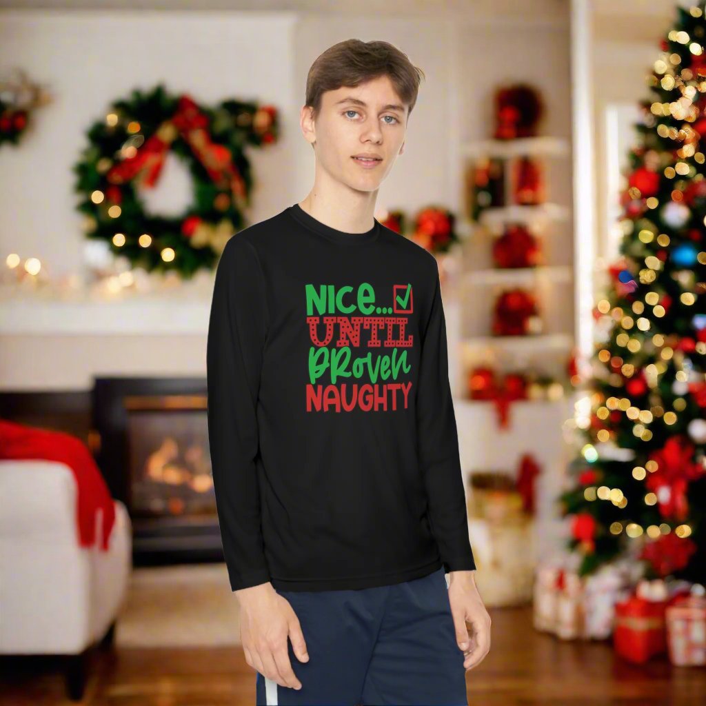 Nice Until Proven Naughty 2 Youth Long Sleeve Tee