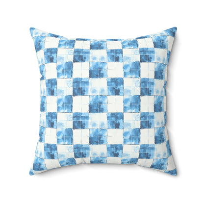 Cozy Blue Checkered Throw Pillow