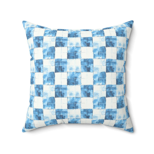 Cozy Blue Checkered Throw Pillow