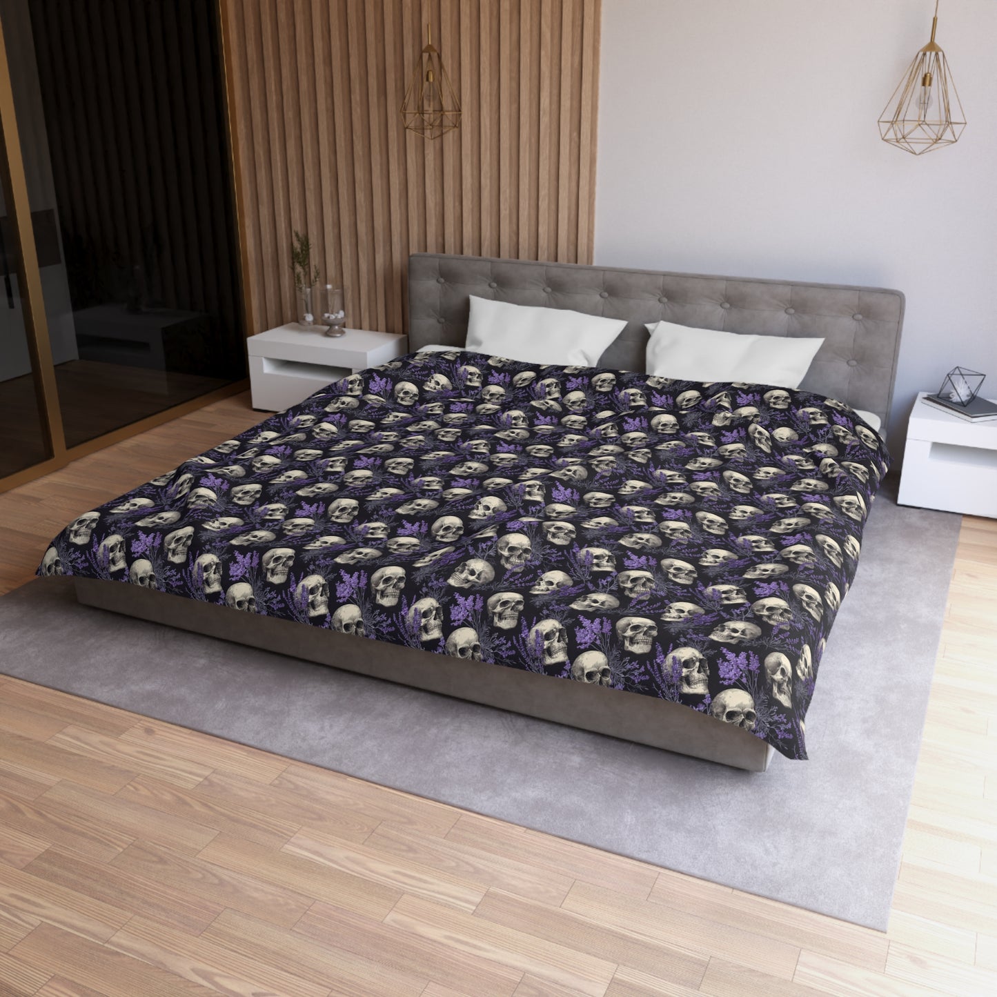 Midnight Lavender Skulls Microfiber Duvet Cover