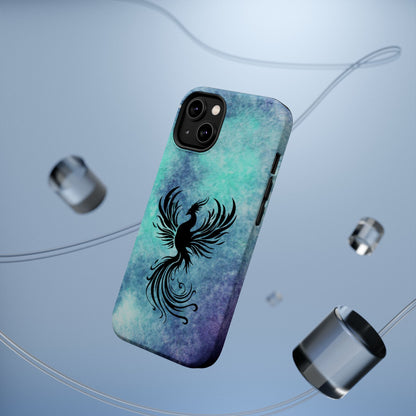 Phoenix Silhouette Over Teal Nebula MagSafe® Compatible Tough Case for iPhone