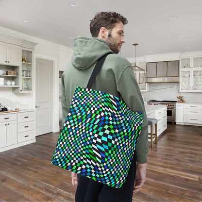 Warped Green Checkered Canvas Tote Bag