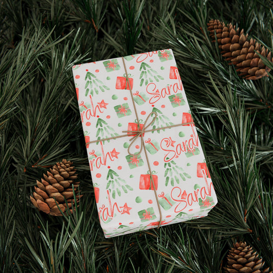 Rustic Christmas Trees, Gift Boxes Custom Wrapping Paper (Sarah)