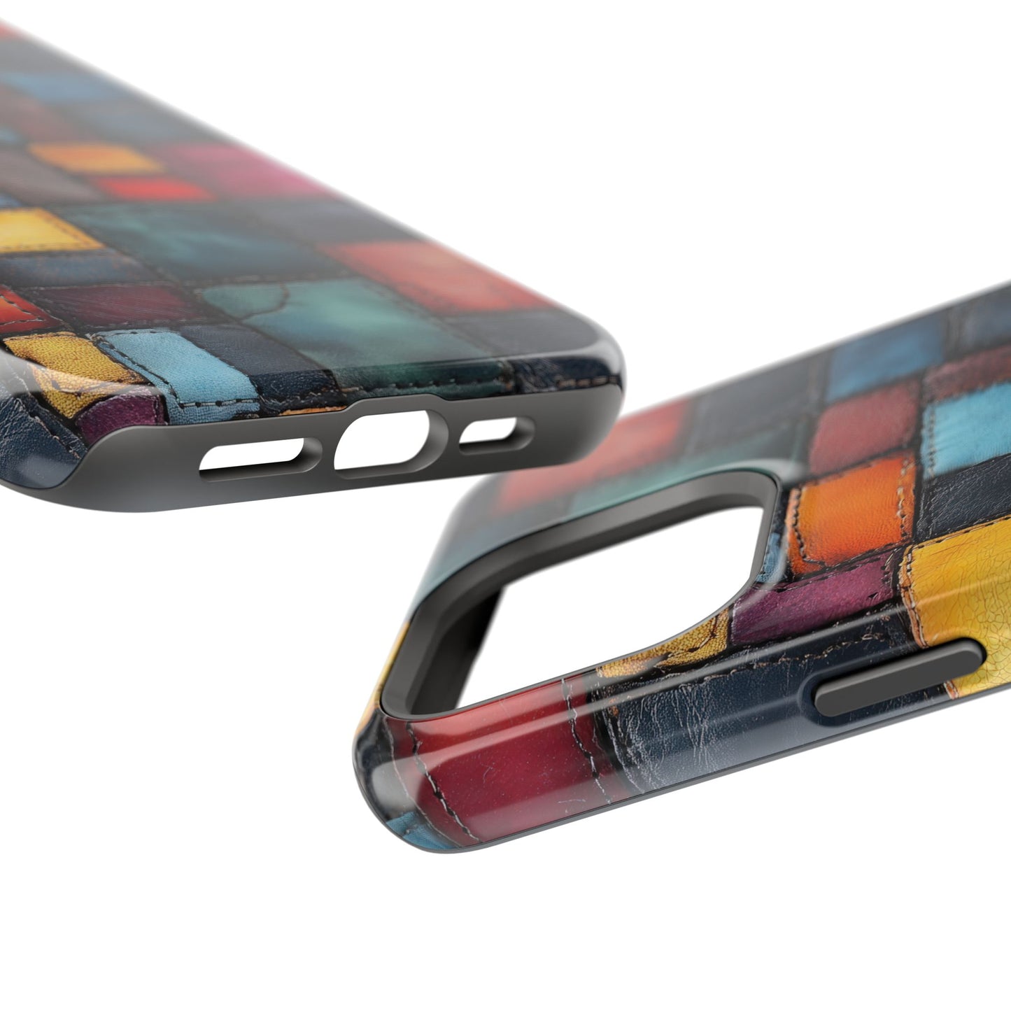 Coloerful Leather Patchwork MagSafe® Compatible Tough Case for iPhone