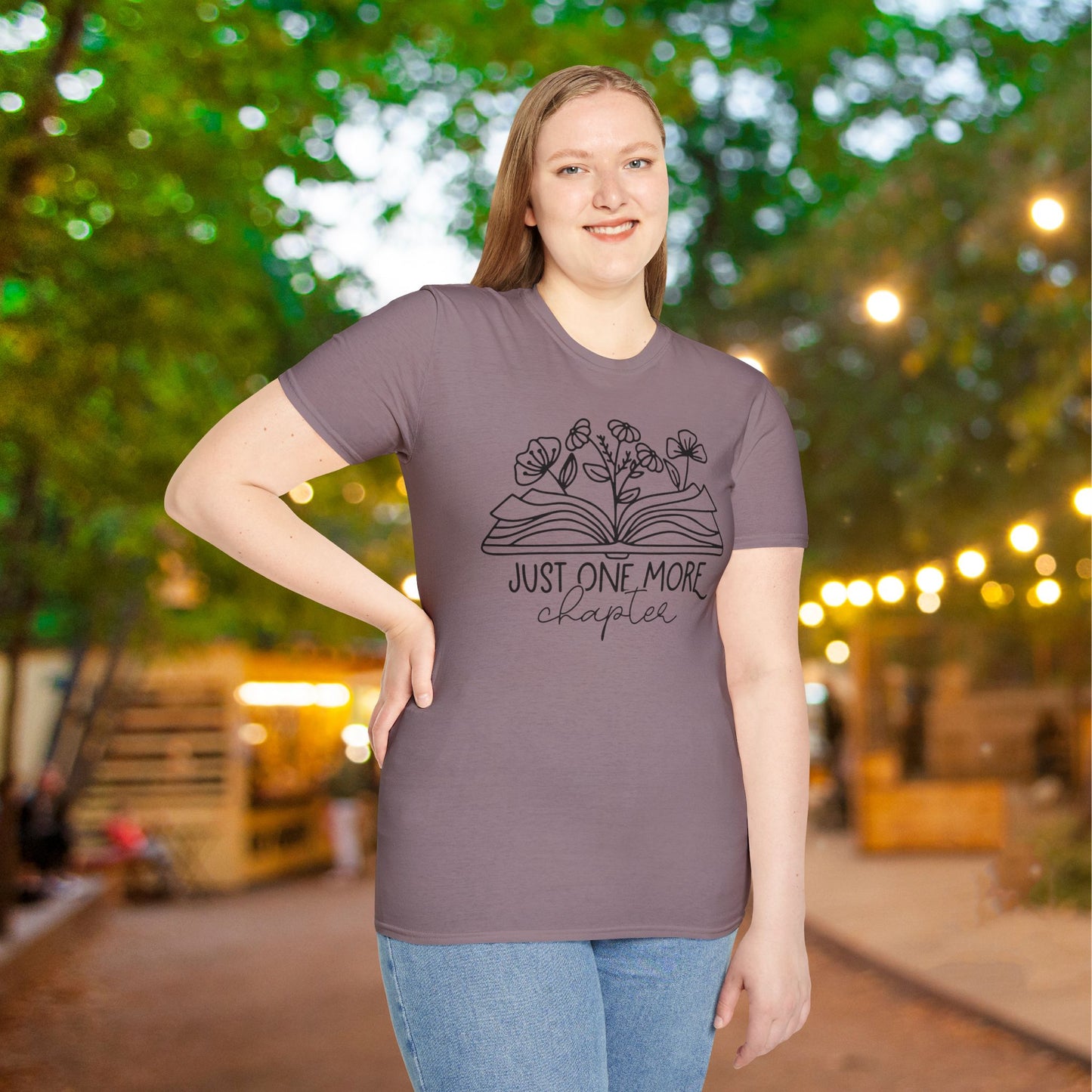Just One More Chapter (Flowers and Open Book) Adult T-shirt