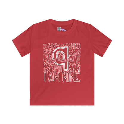 I Am Nine Typography Youth Softstyle Tee