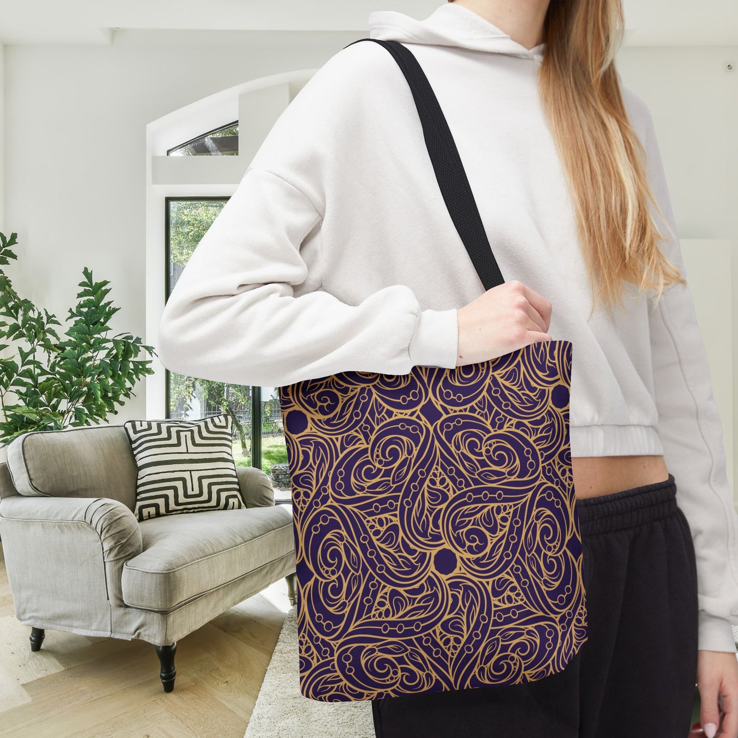 Golden Amethyst Radiance Mandala Canvas Tote Bag