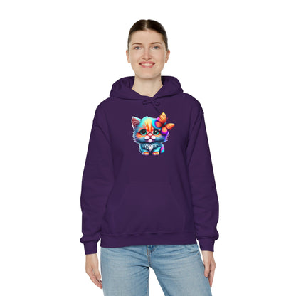 Cute Colorful Kitten w/Butterfly Heavy Blend™ Hooded Sweatshirt