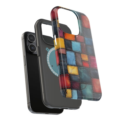 Coloerful Leather Patchwork MagSafe® Compatible Tough Case for iPhone
