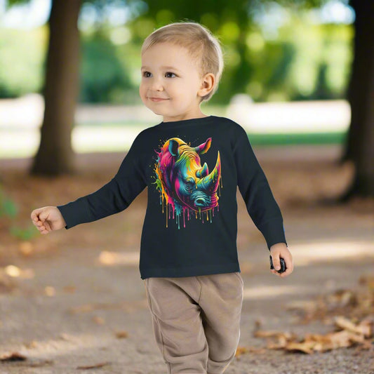 Colorful Rhino Toddler Long Sleeve Tee