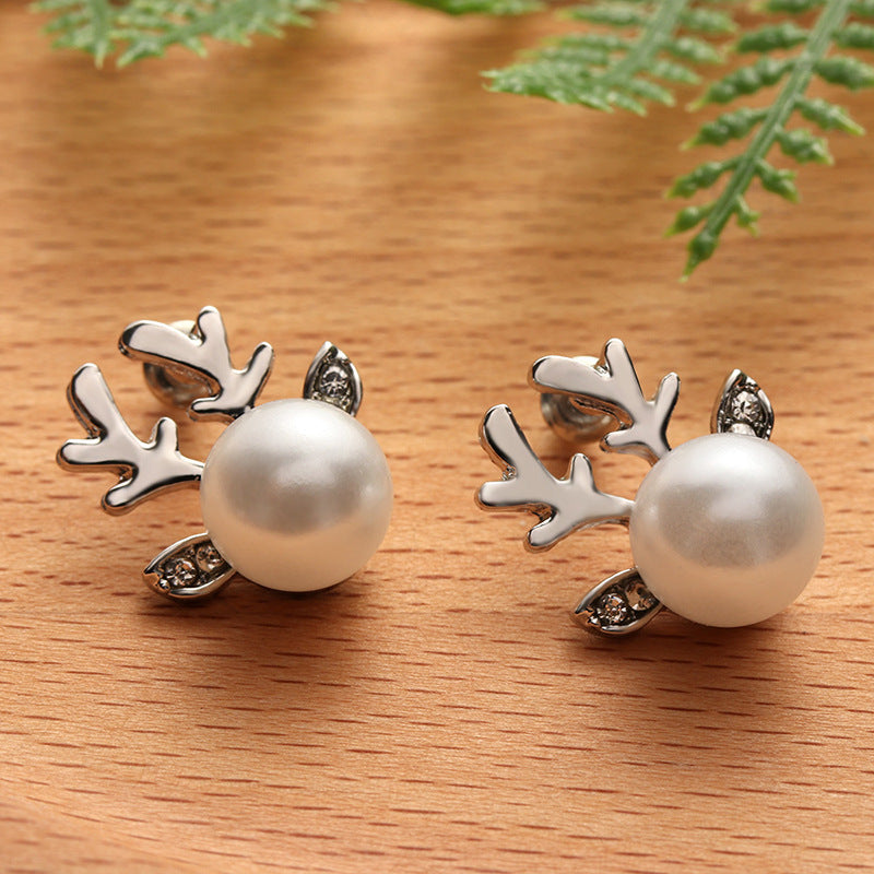 Christmas Pearl Antlers Earrings