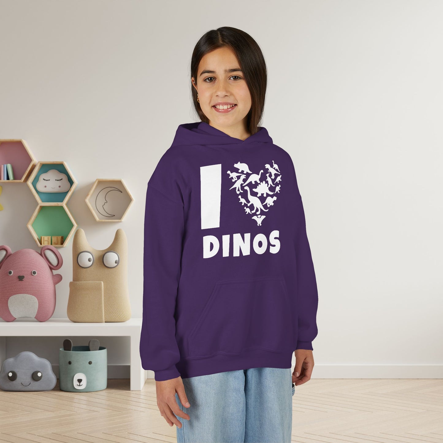 I Love Dinos (Dino Heart) Youth Heavy Blend Hoodie