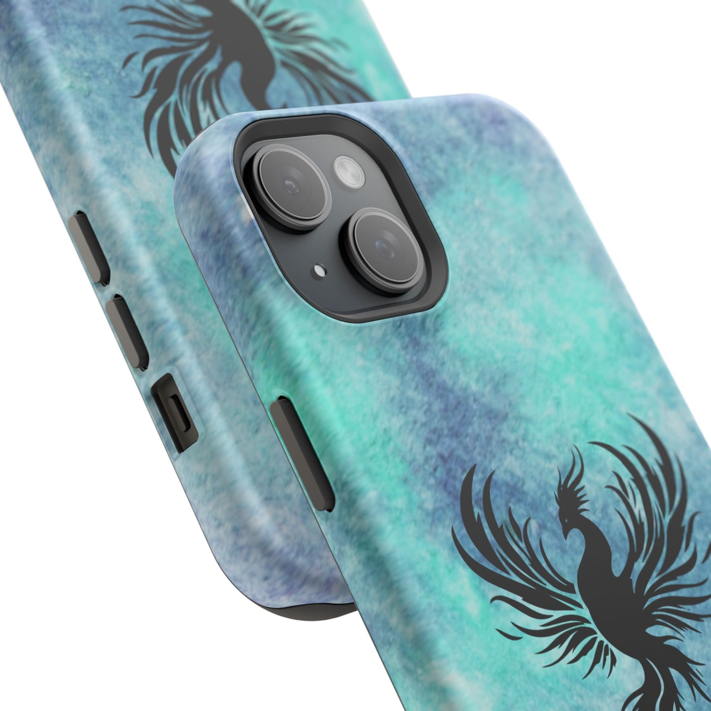 Phoenix Silhouette Over Teal Nebula MagSafe® Compatible Tough Case for iPhone