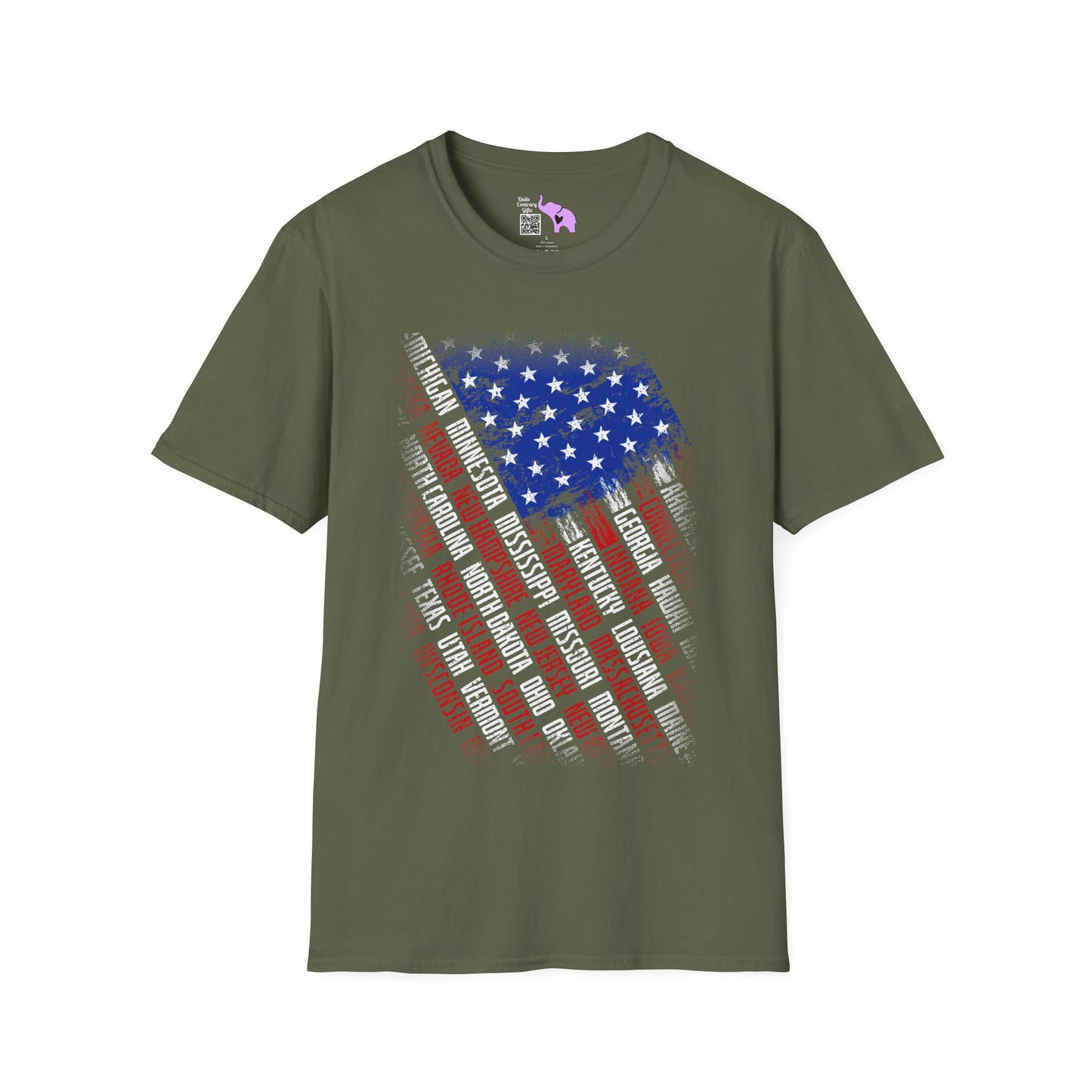 American Flag w/State Names Adult T-Shirt
