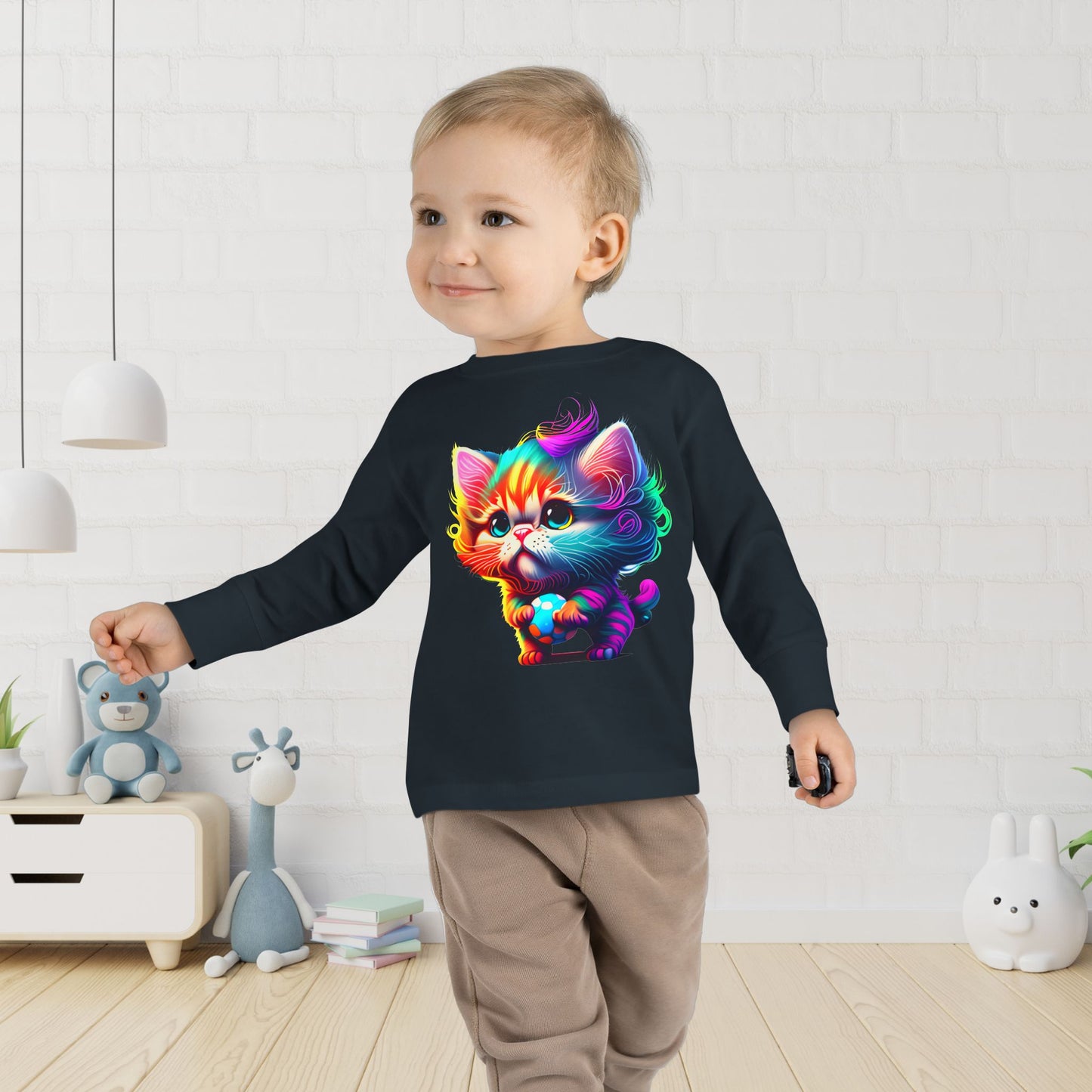 Cute Colorful Kitten Toddler Long Sleeve Tee