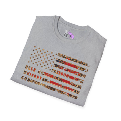 Freedom, Beer & Whiskey, Guns American Flag Adult T-shirt