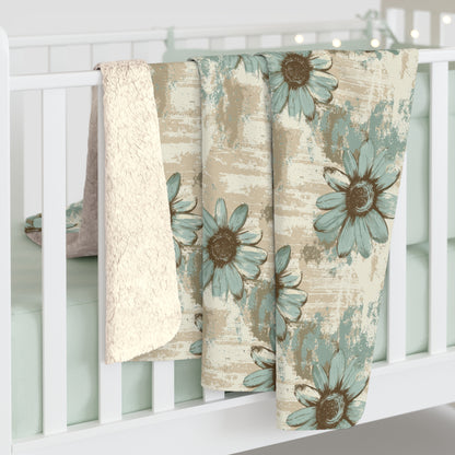 Rustic Teal Daisy Fleece Blanket