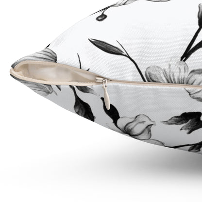 Black & White Five Petal Floral Throw Pillow