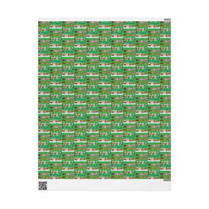 Colorful Christmas Village Green Wrapping Paper