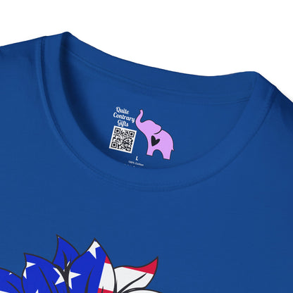 USA Red, White, and Blue Flag Sunflower Adult T-shirt