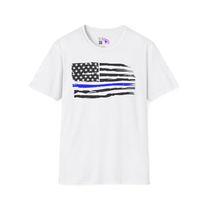 Thin Blue Line American Flag Adult T-shirt