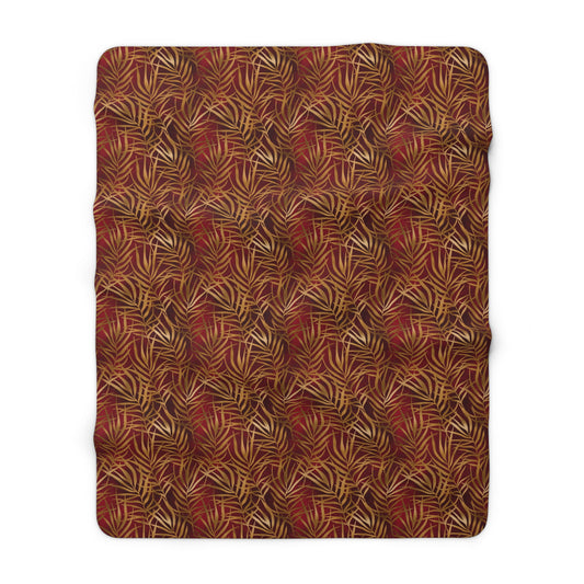 Crimson Palm Veil Fleece Blanket