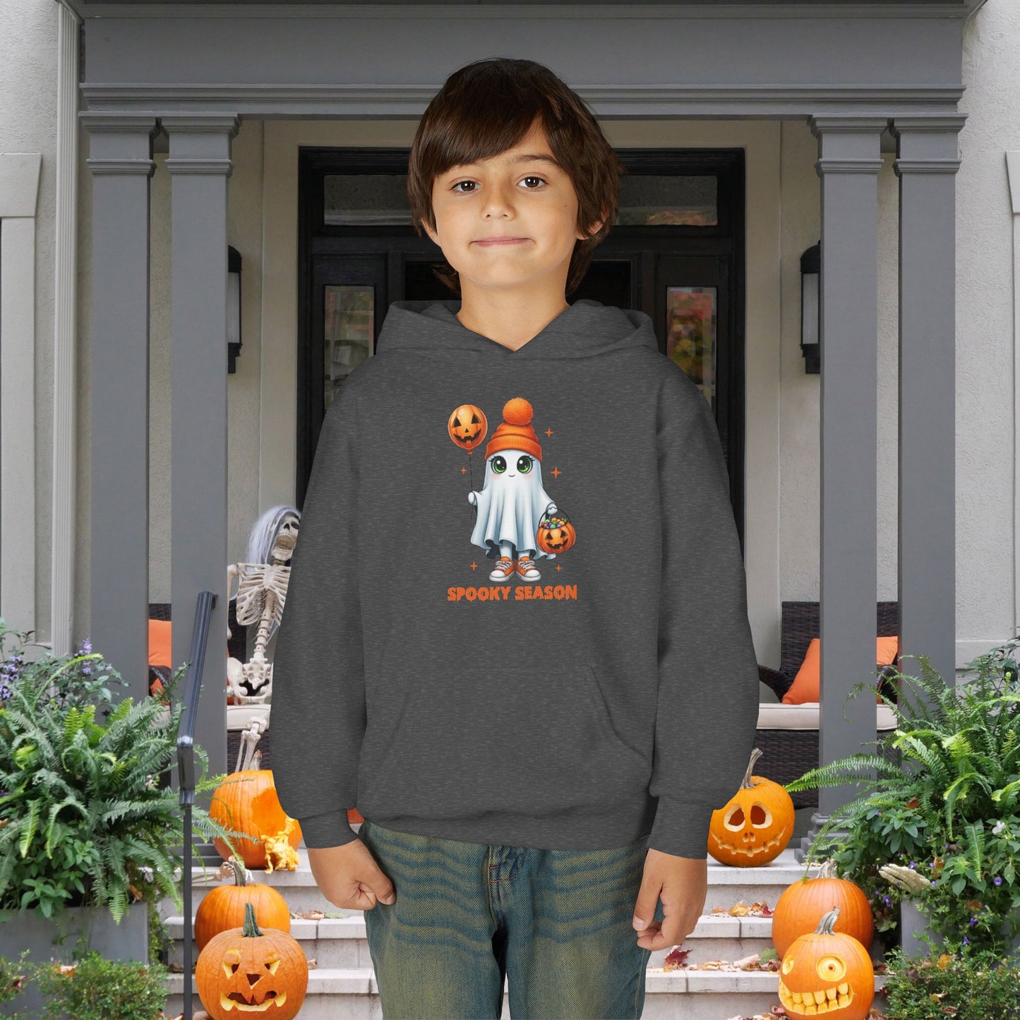 Spooky Season Ghost Trick-or-Treater Youth Heavy Blend Hoodie