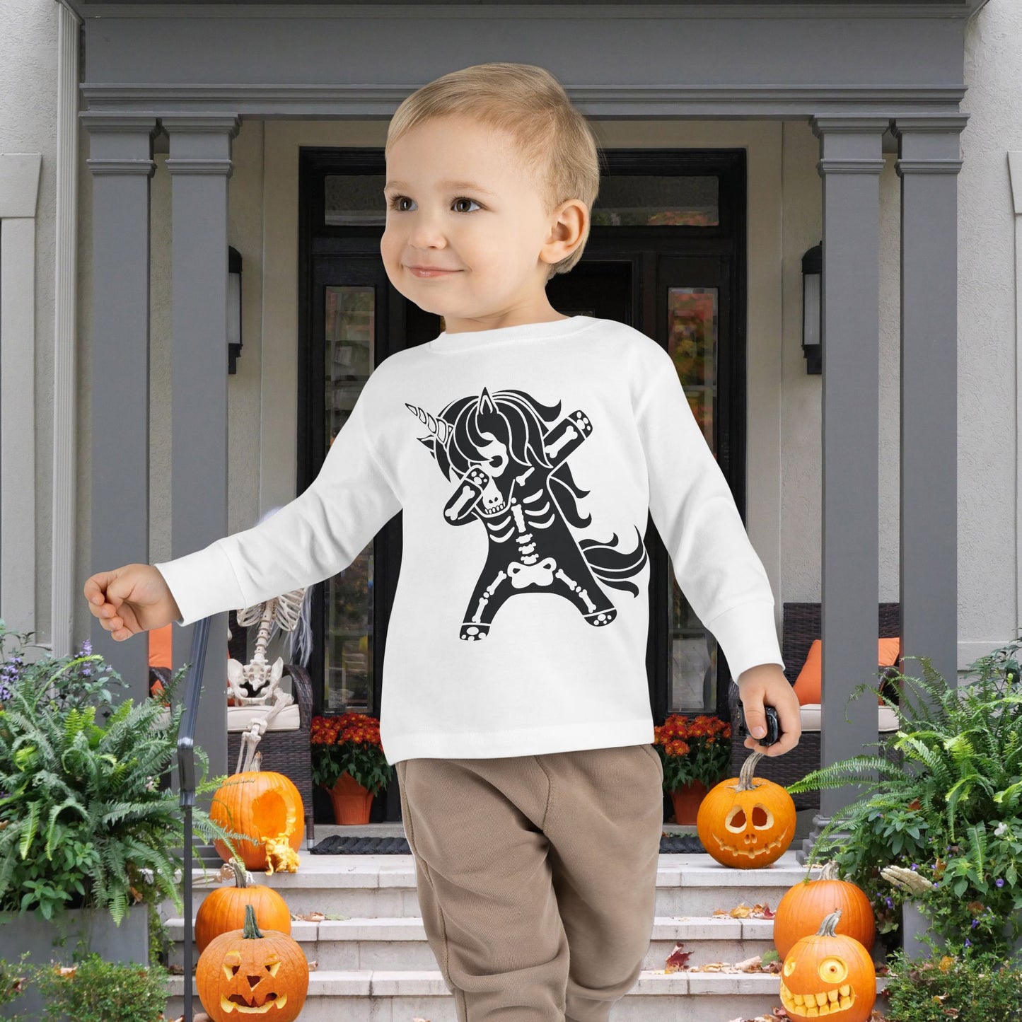 Dabbing Unicorn Skeleton Toddler Long Sleeve Tee