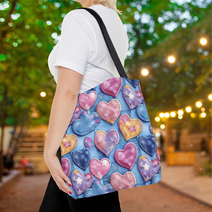 Color Pop Stitched Hearts Canvas Tote Bag