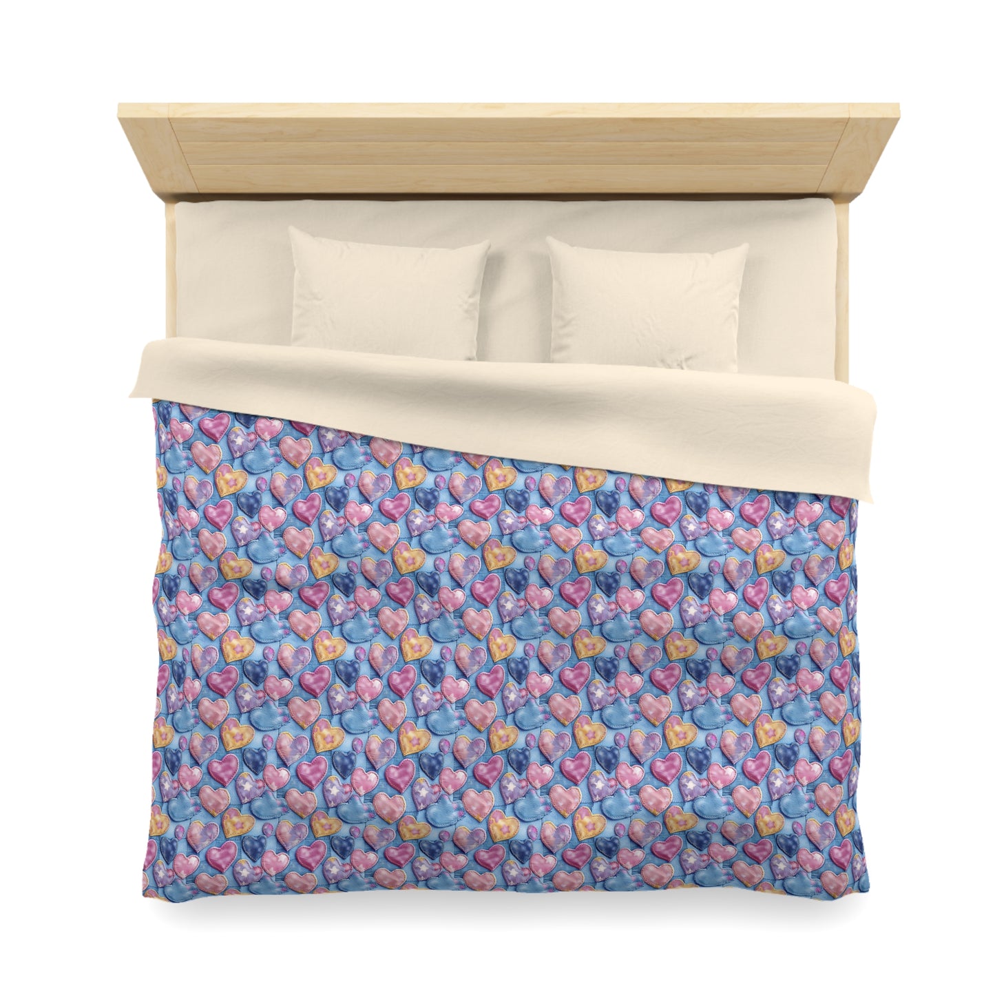 Color Pop Stitched Hearts Microfiber Duvet Cover