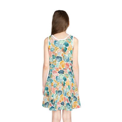 Ocean Pebble Drift Girls' Sleeveless Sundress