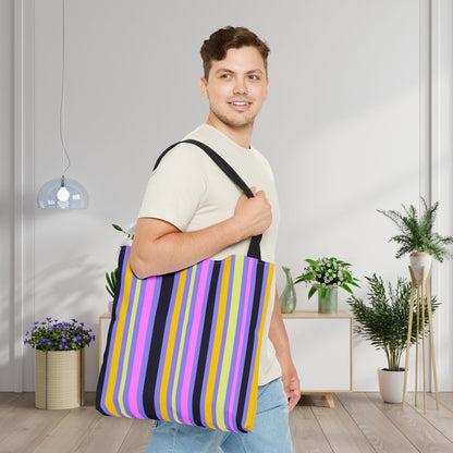 Midnight Pop Stripes Canvas Tote Bag