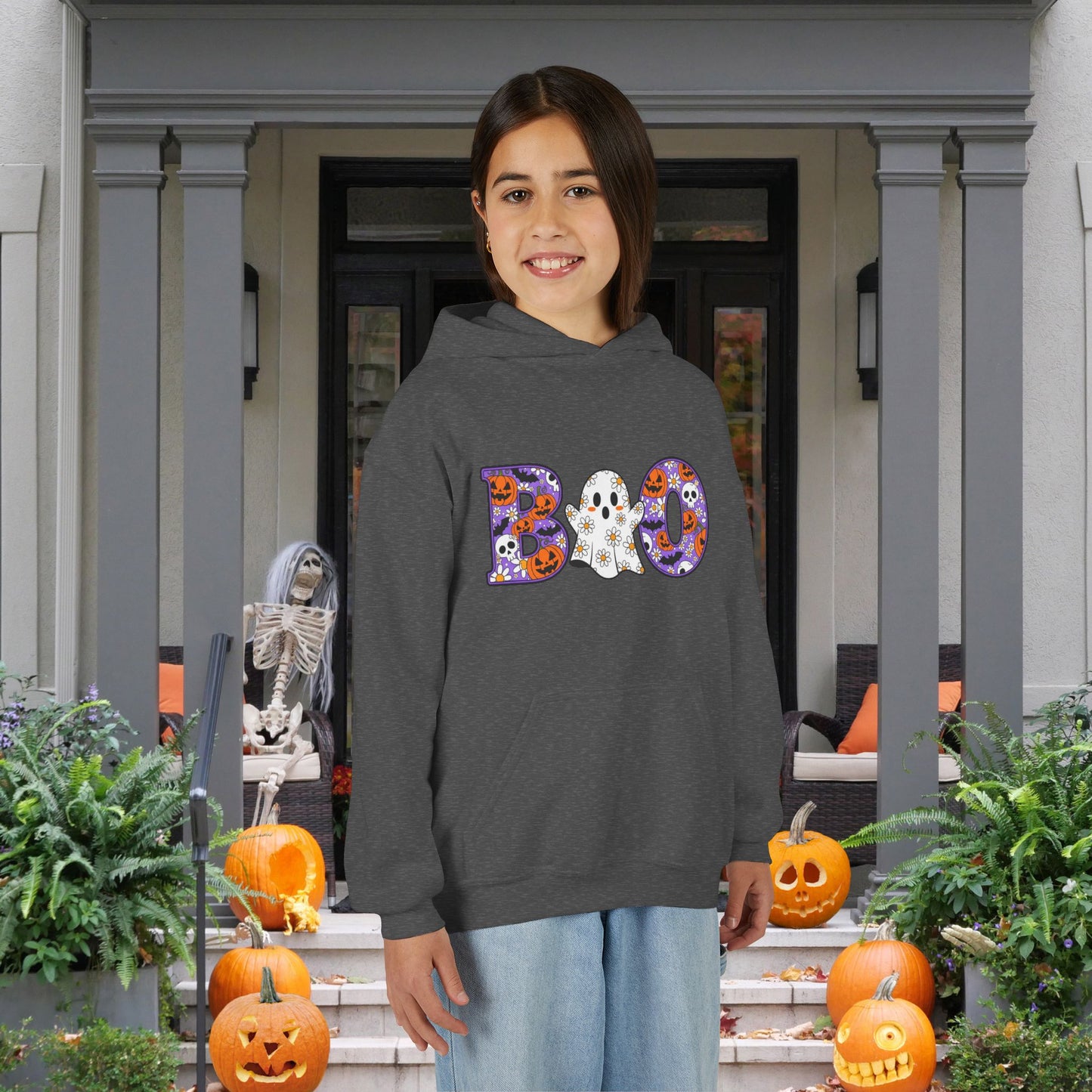 Cute Floral Boo w/Ghost Youth Hoodie