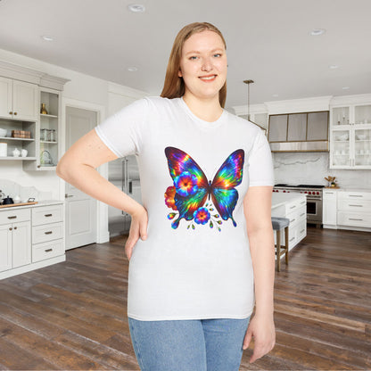 Colorful Butterfly & Flowers Adult T-shirt
