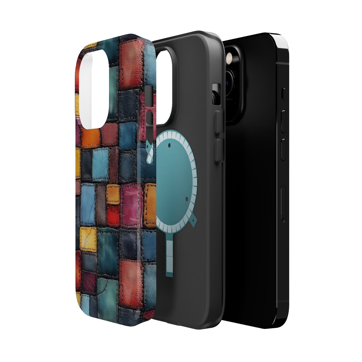 Coloerful Leather Patchwork MagSafe® Compatible Tough Case for iPhone