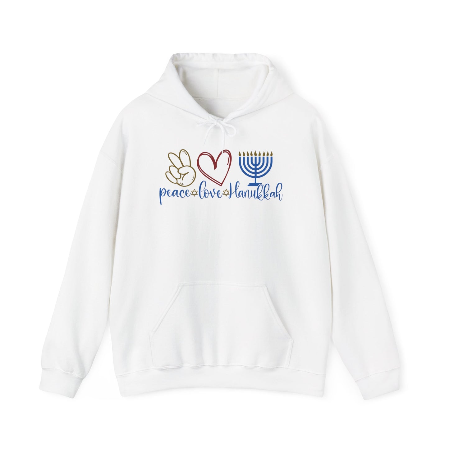 Peace Love Hanukkah Adult Heavy Blend™ Hooded Sweatshirt