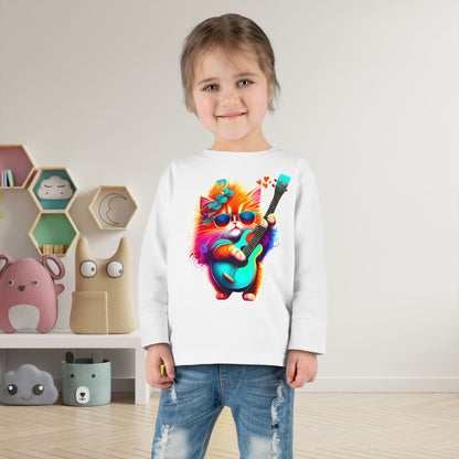 Colorful Guitar Kitten Toddler Long Sleeve Tee