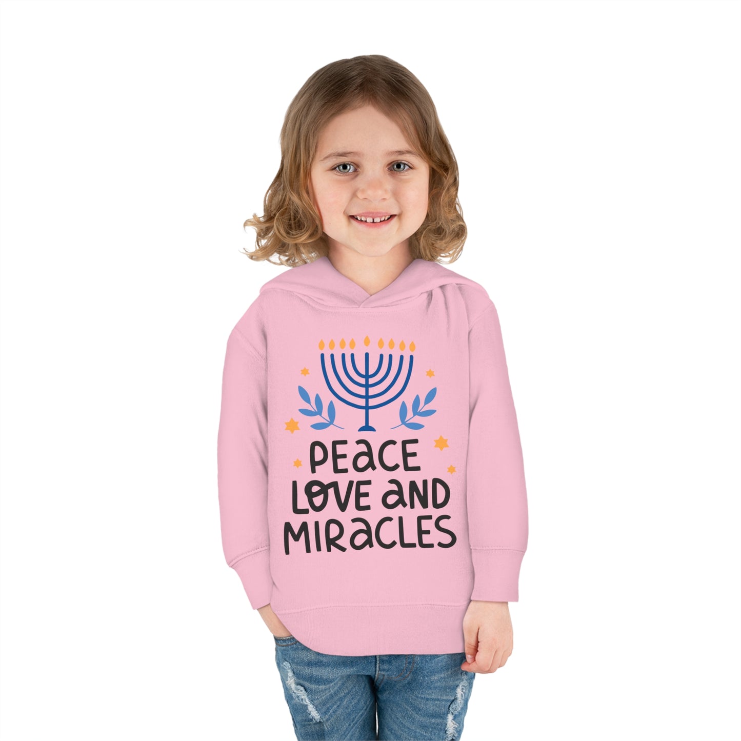 Hanukkah Peace Love & Miracles 1 Toddler Pullover Fleece Hoodie