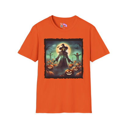 Halloween Scarecrow w/Pumpkins 4 Adult T-shirt
