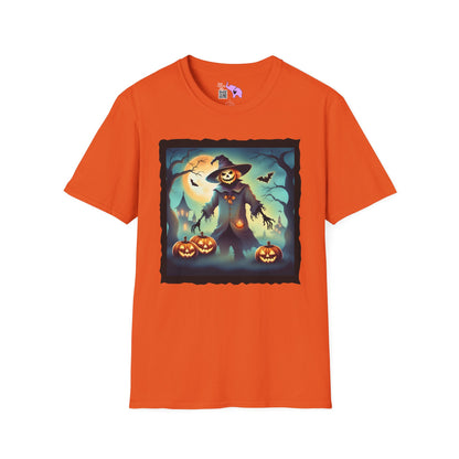 Halloween Scarecrow w/Pumpkins 3 Adult T-shirt