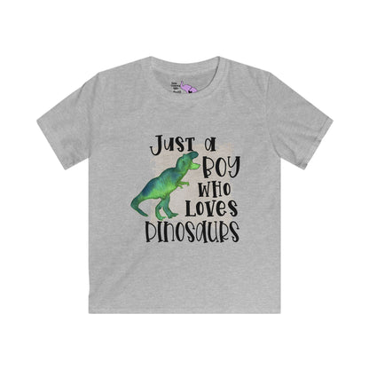 Just A Boy Who Loves Dinosaurs Kids Softstyle Tee