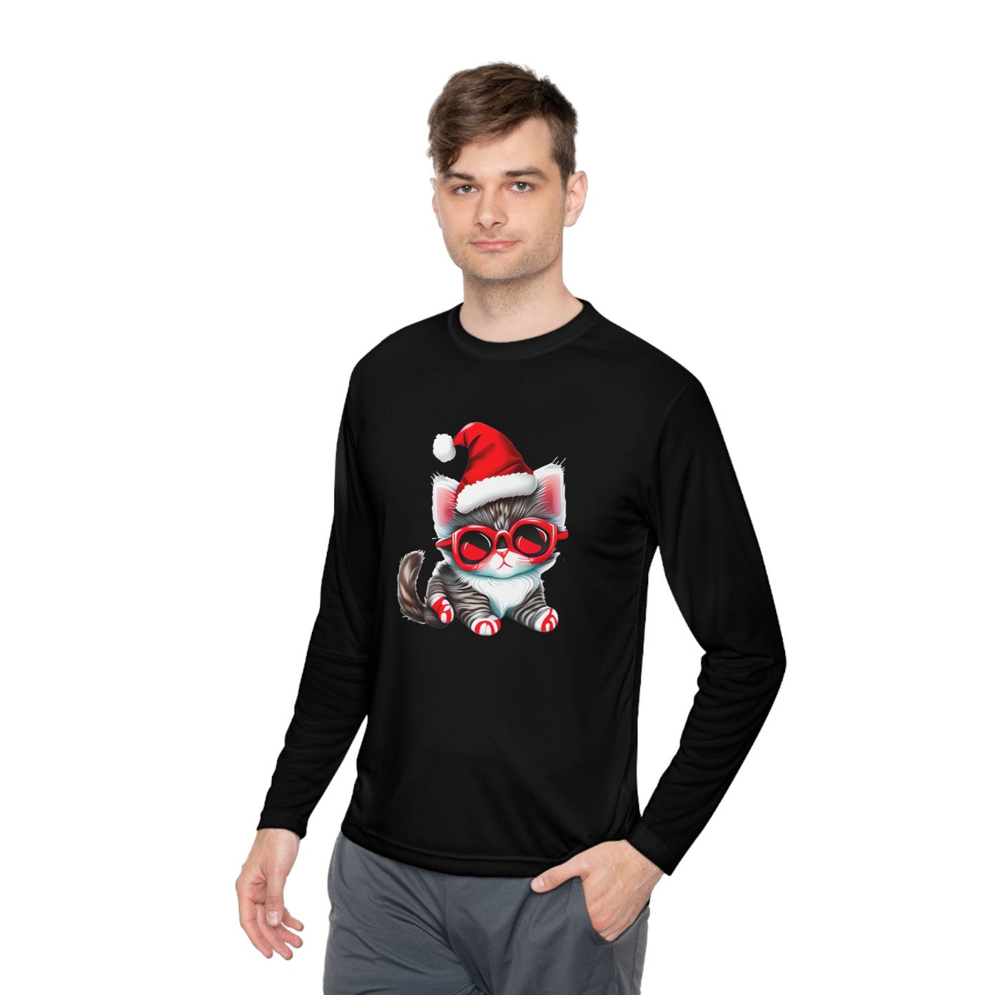 Santa Kitten Adult Long Sleeve Tee