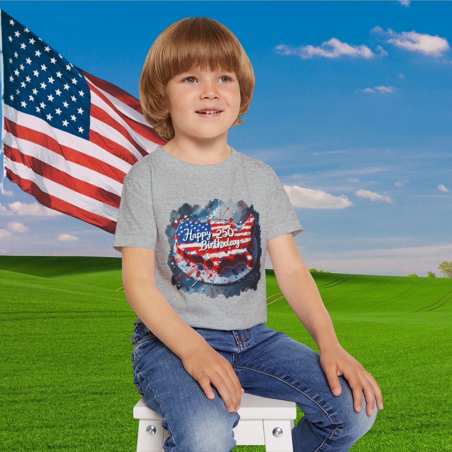 America-Shaped Happy 250th Birthday Cake Heavy Cotton™ Toddler T-shirt