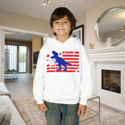 Distressed Patriotic T-Rex Youth Hoodie