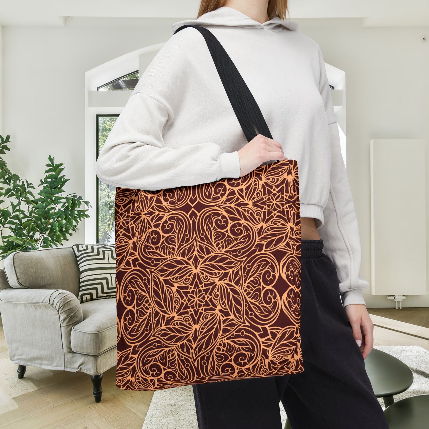 Golden Crimson Star Mandala Canvas Tote Bag