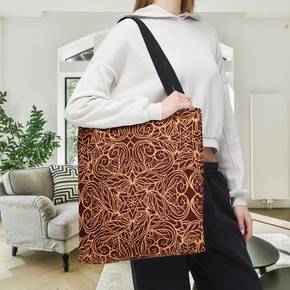 Golden Crimson Star Mandala Canvas Tote Bag