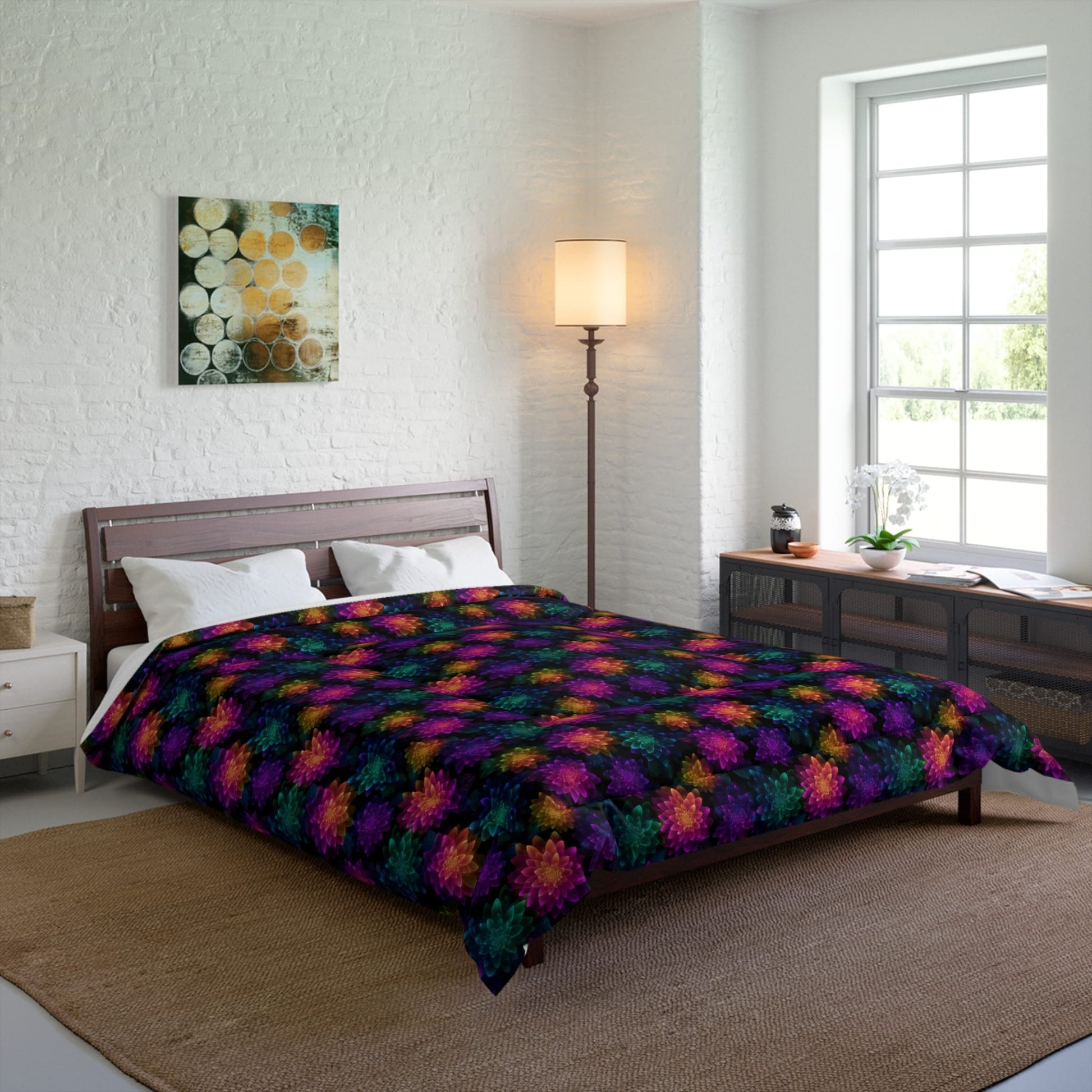 Neon Lotus Blooms Comforter