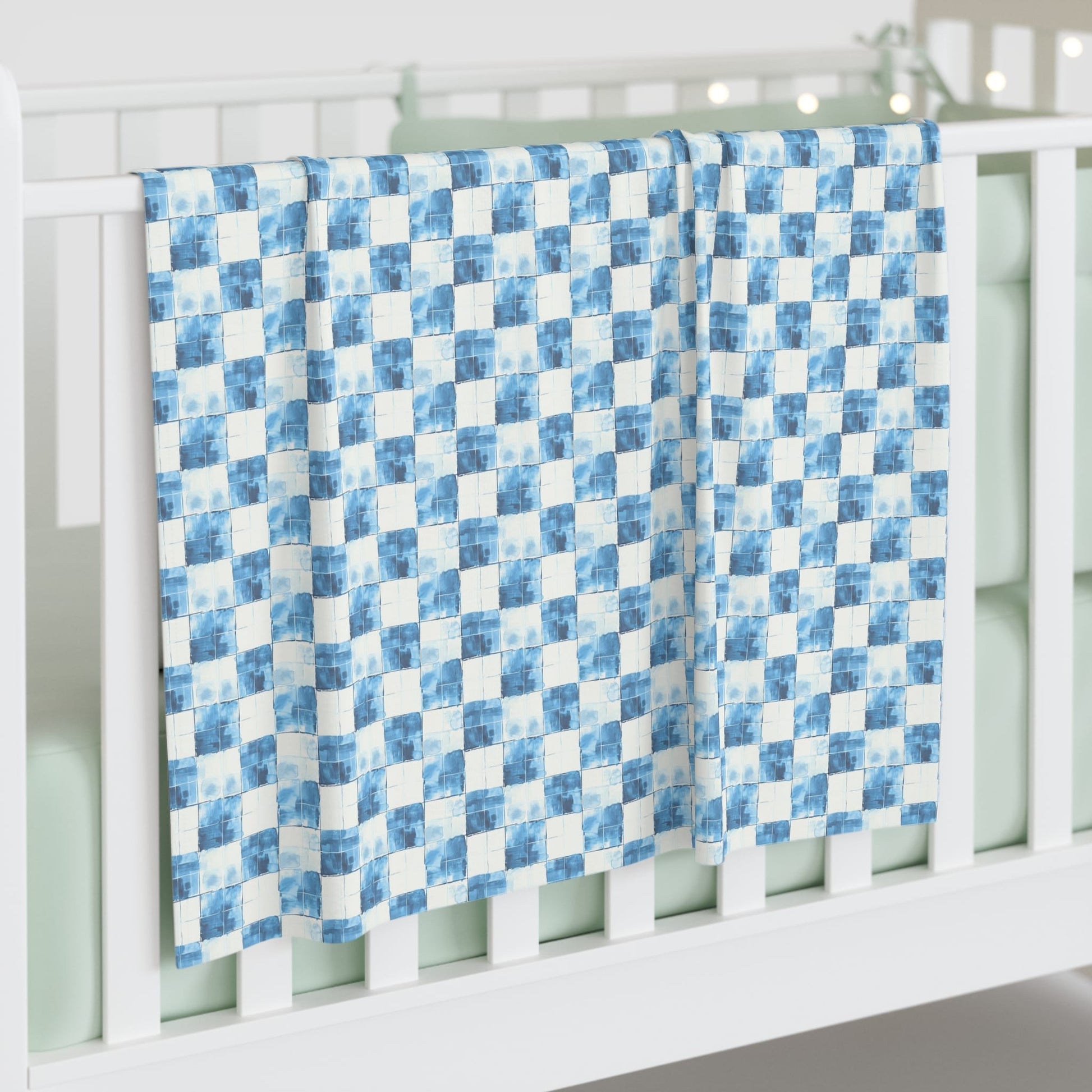 Cozy Blue Checkered Baby Swaddle Blanket